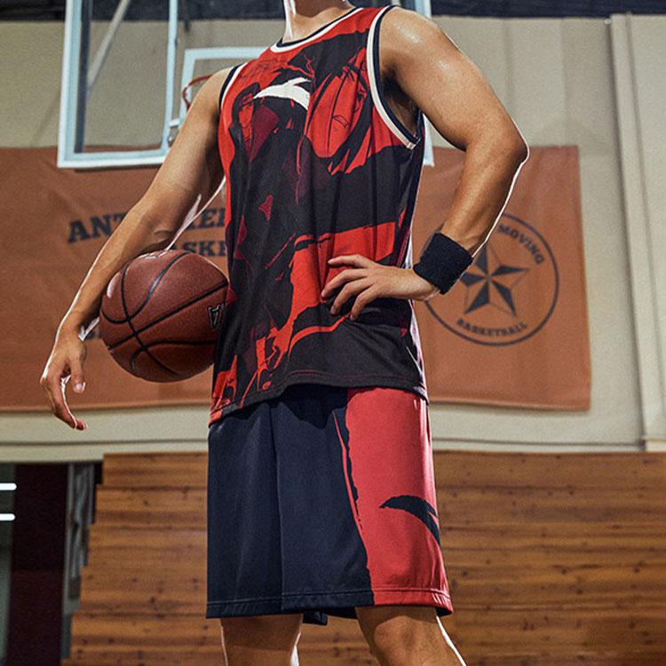 Anta X Naruto Collaboration Uchiha Itachi Print Loose Basketball Sports Vest Men Tops Red 152131217-1