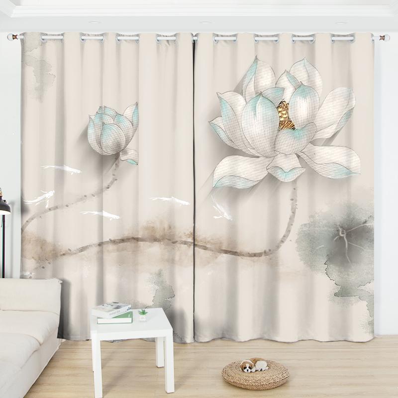 2 шт. Красивые шторы в китайском стиле с абажуром в виде лотоса, 2023 г., новые индивидуальные шторы для спальни, гостиной, плавающие шторы на окнах с люверсами, распродажа