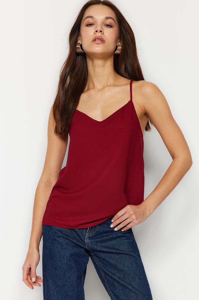 Women's Fashion New Blouse Black Basic Strap Woven Blouse