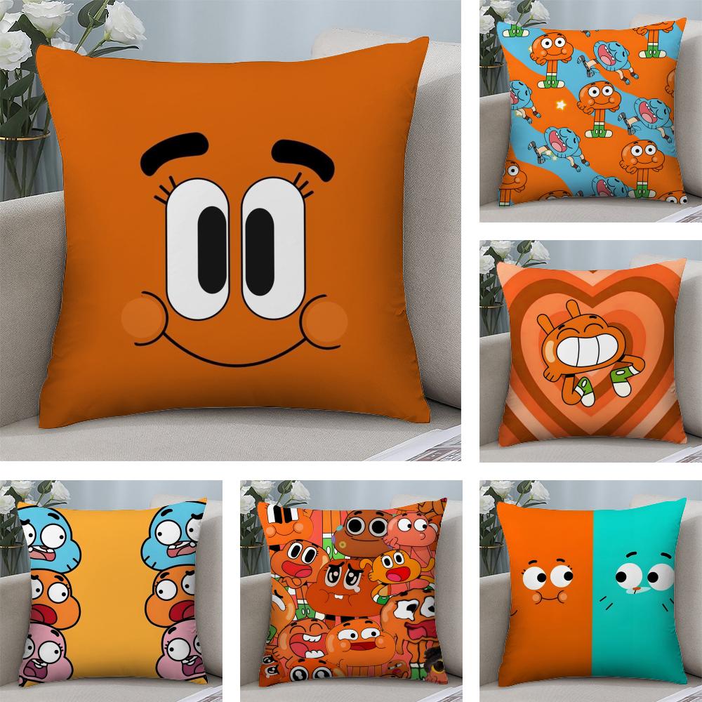 Animation Amazing World Gumball Cushion Cover Soft Plush Fabric DoubleSided Printed Sofa Cushion Cover for All Seasons Decor