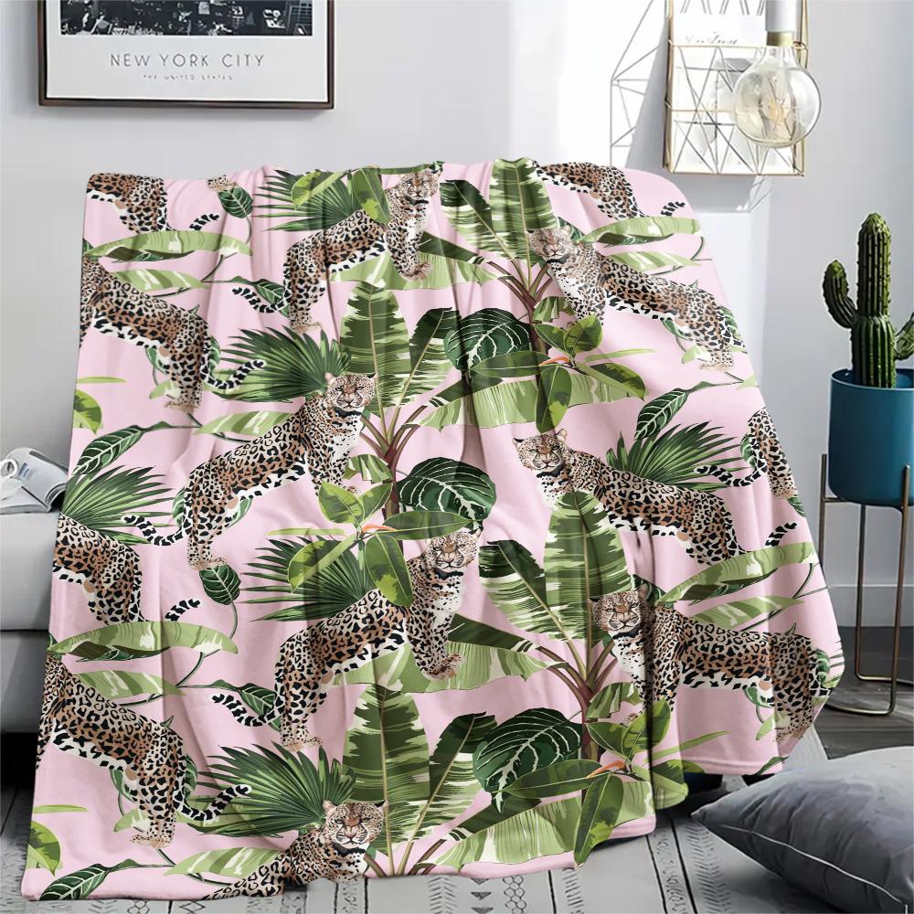 1 шт. Фланелевое одеяло с принтом леопарда из джунглей, Высокое качество, Удобное для всех сезонов, Декор для дома, Тепло и уют, Идеально для рождественских подарков