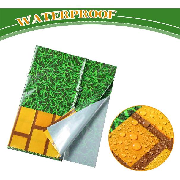 2 Pcs Yellow Brick Runner Tablecloth Cover Green Grass 54 x 87 Wizard Party Decoration Brick Backdrop Wall Waterproof Grass Field Plastic Table Cover