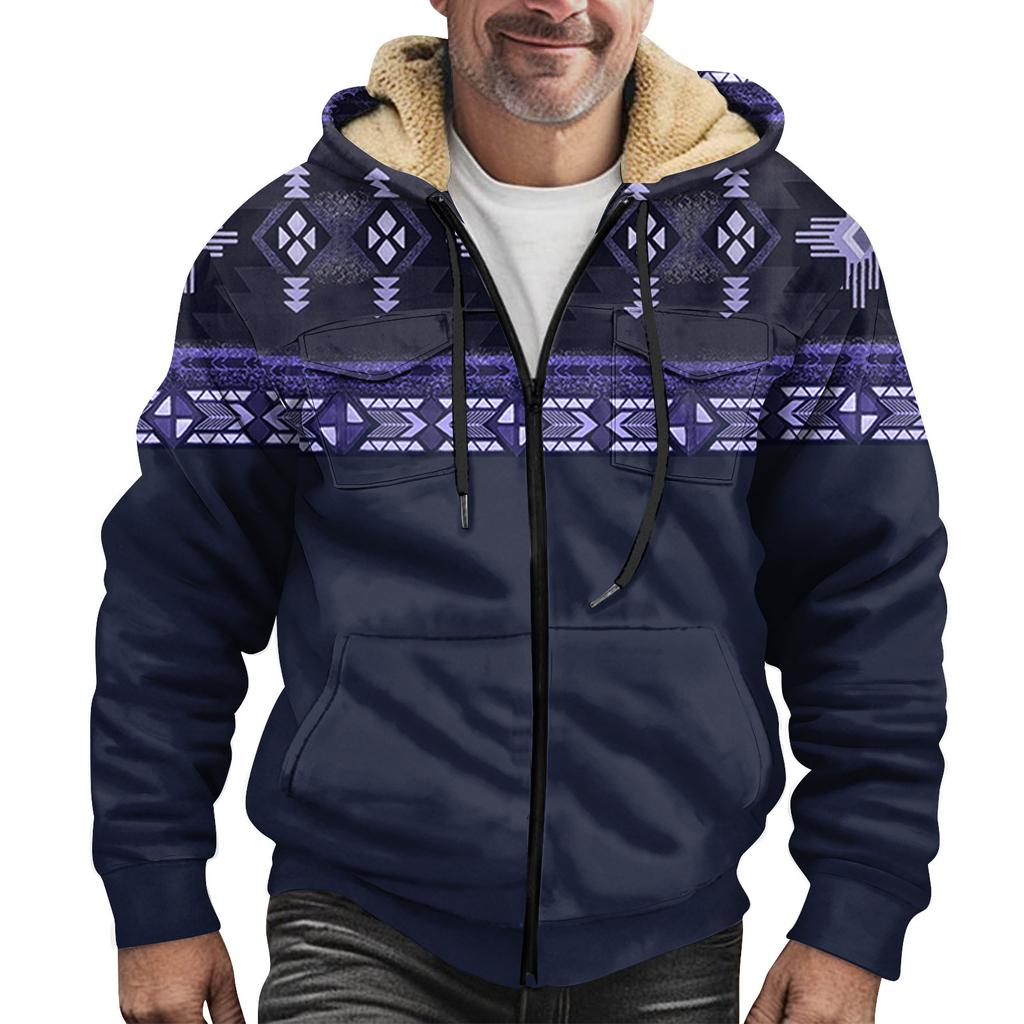 Мужская зимняя флисовая толстовка с капюшоном на молнии с накладным карманом, повседневная куртка