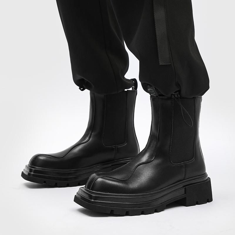 Модная мужская роскошная модная обувь челси черного цвета, приливная осенне-зимняя обувь, дизайнерские ботинки на платформе с квадратным носком, из оригинальной кожи, боты