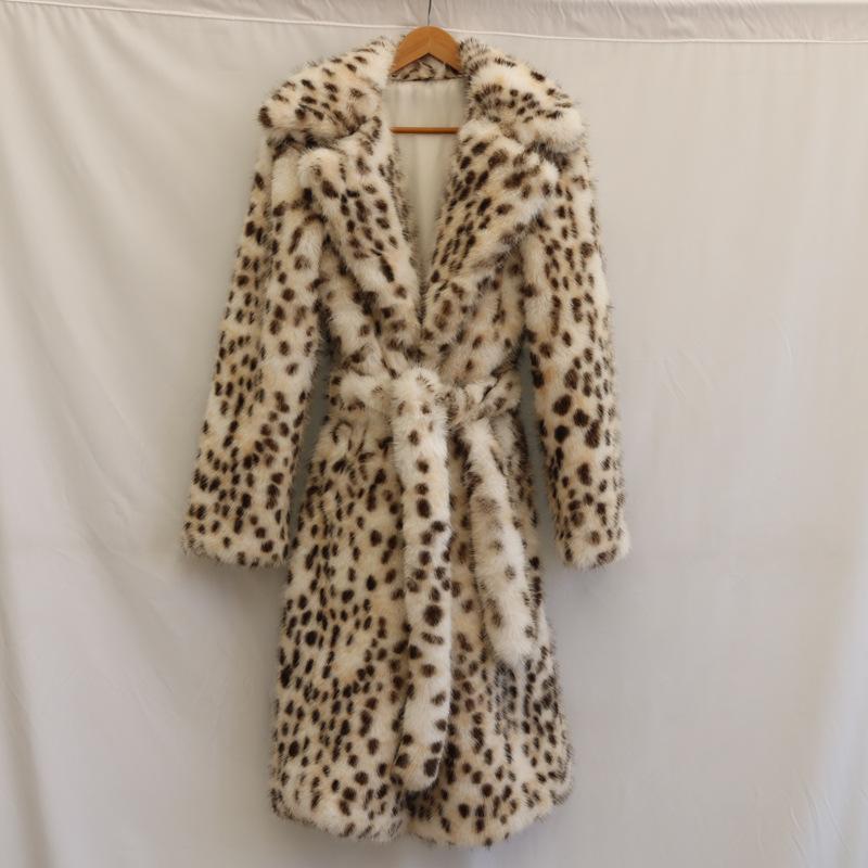 Women's Leopard Print Imitation Fur Jacket Fox Hair Long Coat