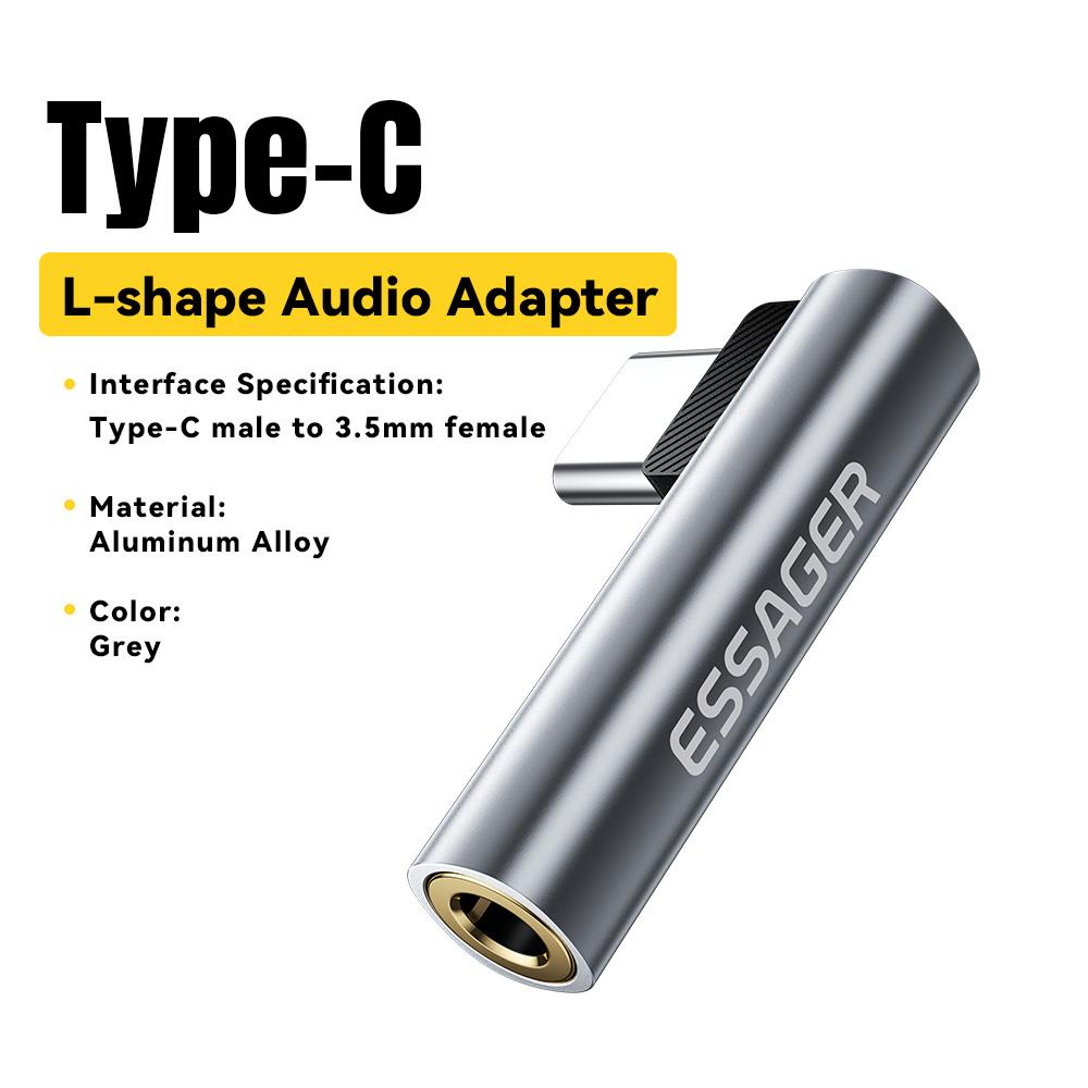 Аудиоадаптер Essager L-образной формы Type-C на 3,5 мм Jack для iPhone 16 15 Samsung Lightning на 3,5 мм Адаптер для наушников для iPhone14 13 3