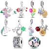 925 Silver Charms Beads Plants Flowers Rose Tree Of Life Clip Dangle Fit Bracelet Bangle Jewelry