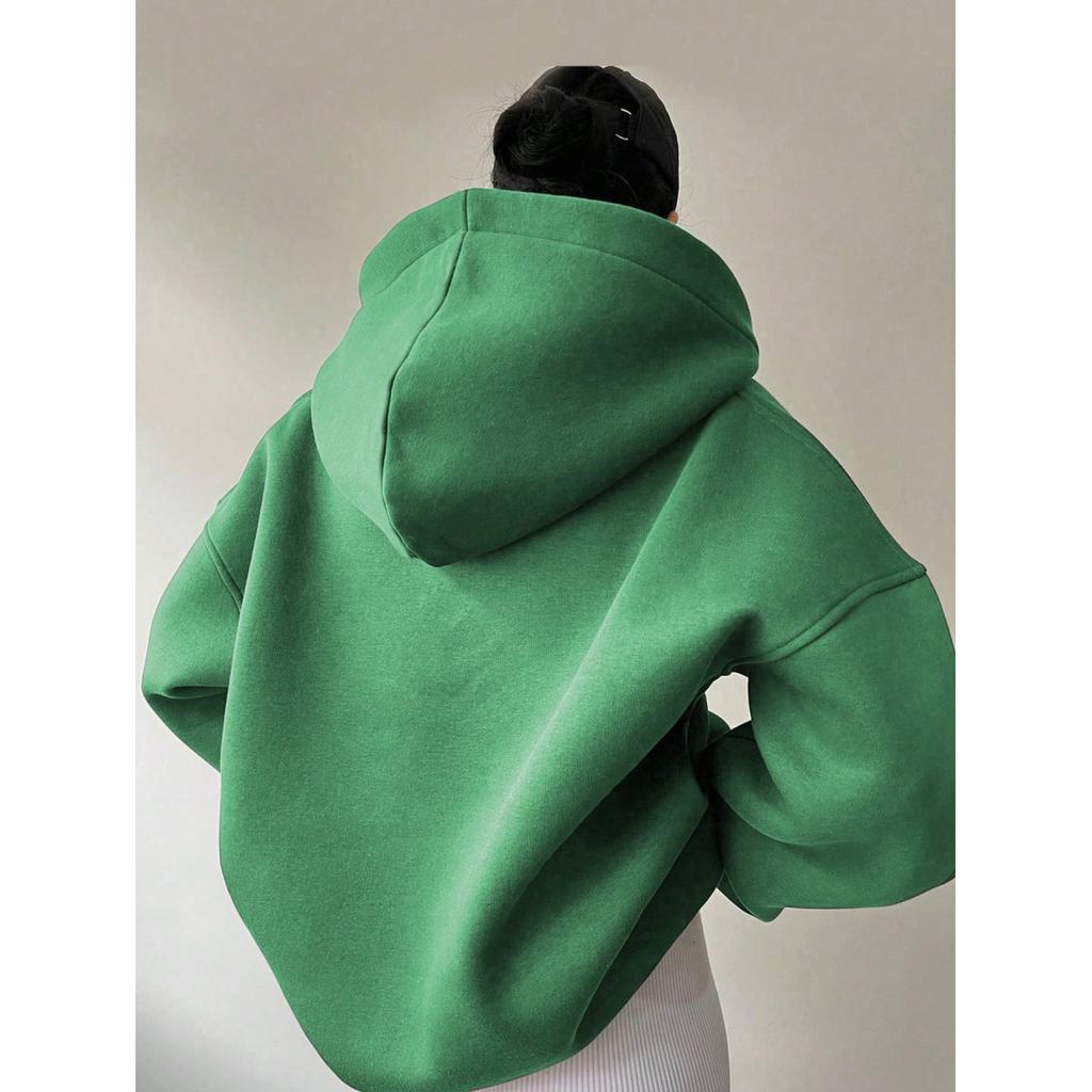 Women's Solid Color Casual Sports Loose Long-sleeved Hooded Sweatshirt