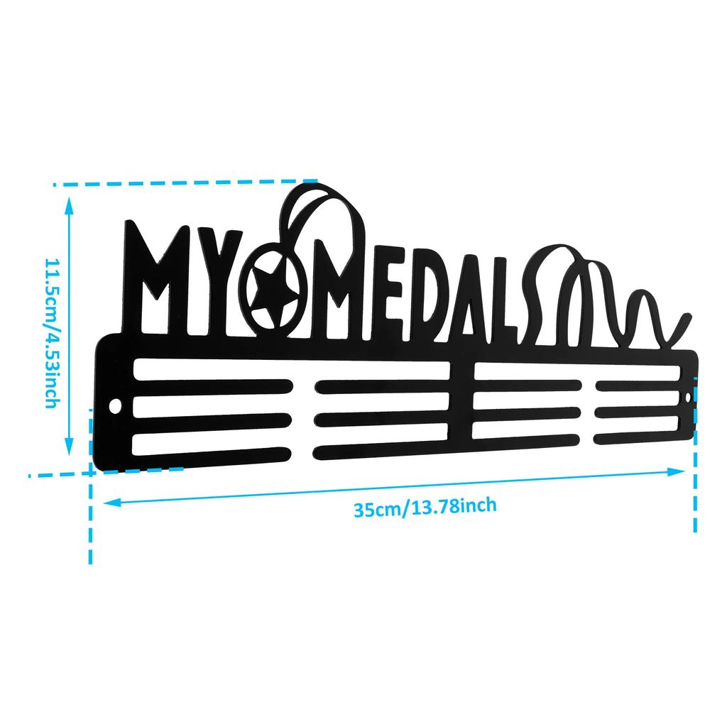 Medal Display Rack Wall-Mount Metal Sports Football Awards Display Shelf with Inspirational Words Anti-Rust Hanger Decorative