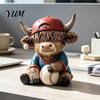 Baseball Team Souvenirs 2Pcs Bull Figurines, Creative Resin Animal Statue for Desk Shelf, Sports Room Decoration Home Office Decor, Unique Gift