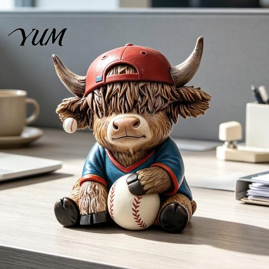 Baseball Team Souvenirs 2Pcs Bull Figurines, Creative Resin Animal Statue for Desk Shelf, Sports Room Decoration Home Office Decor, Unique Gift