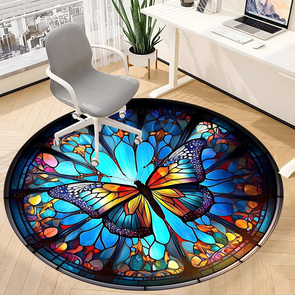 1pc Butterfly Stained Glass Chair Carpet for Office - Durable, Ideal for Chair Mats, Stylish & Functional Decorative Rug yy260130031