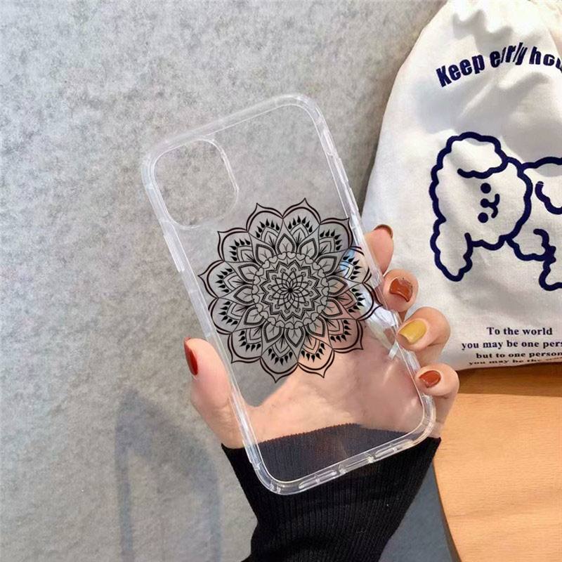 Чехол для телефона с изображением цветов мандалы art line, прозрачный мягкий чехол для iphone 12 11 13 7 8 6 s plus x xs xr pro max mini