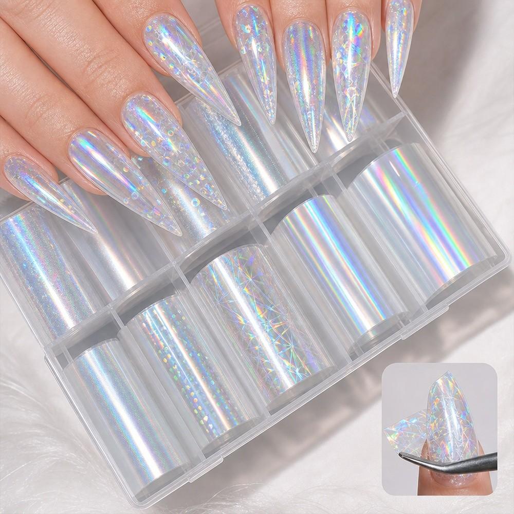 Iridescent Nail Foil Decals Mermaid Nail Decals Fashion Transfer Paper  Nail Decoration