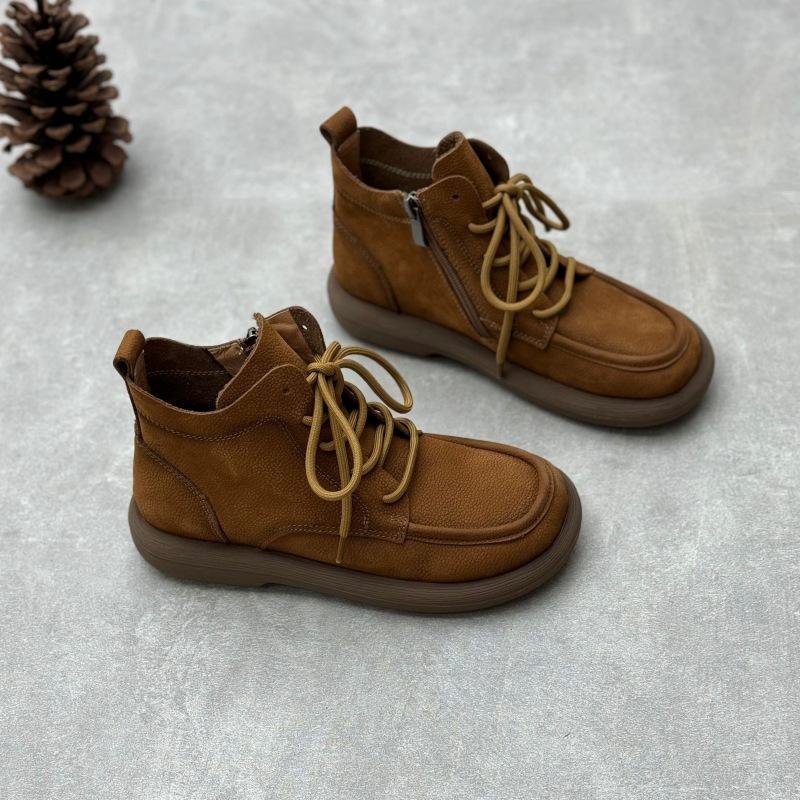 Короткие ботинки из натуральной кожи с круглым носком и плоским дном, повседневные ботинки Martin из мягкой коровьей кожи