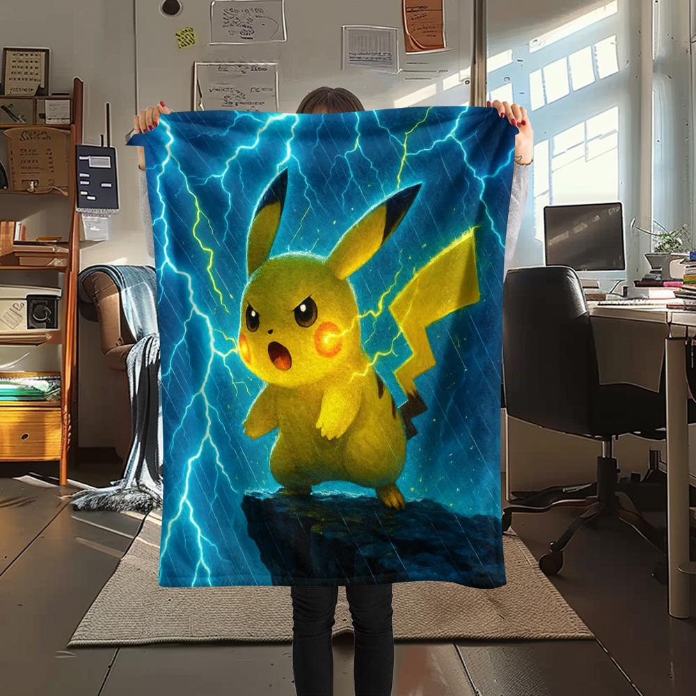 Pikachu Print Flannel Blanket, High quality Comfortable for All Seasons, Home Decor, Warmth and Comfort