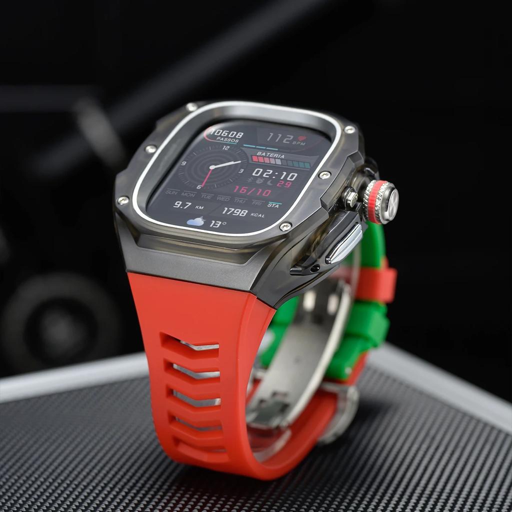 Роскошный мод-комплект для Apple watch Ultra 3/2/1 49 мм Спортивный резиновый ремешок+чехол для Iwatch ultra 49 мм Прозрачный ледяной чехол Комплект для переделки