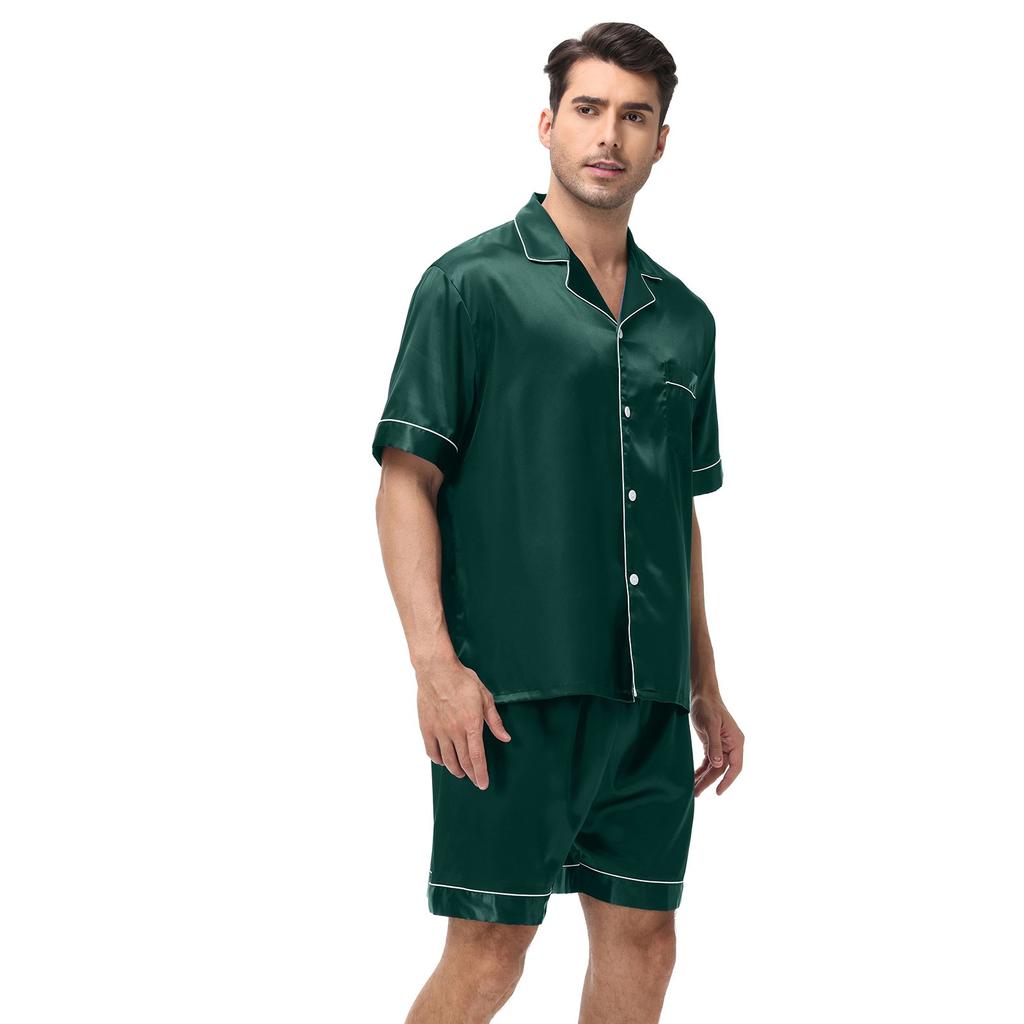 Large Men's Short Sleeved Shorts Satin Summer Casual Home Wear Pajama Set