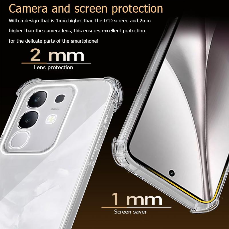 Прозрачный чехол для телефона для Vivo Y500 Y400 Y300 Y200 Y100 Y100t Plus GT Pro Y28 Y28s Y30 Y29 Y04 Y29s Y30 Y27 Y100i 4G 5G Прозрачный
