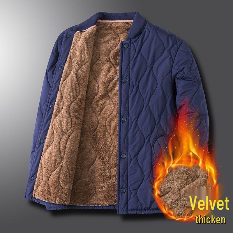 Мужская зимняя куртка из шерсти ягненка и хлопка - Теплое свободное пальто для отца среднего возраста с подкладкой из толстого велюра