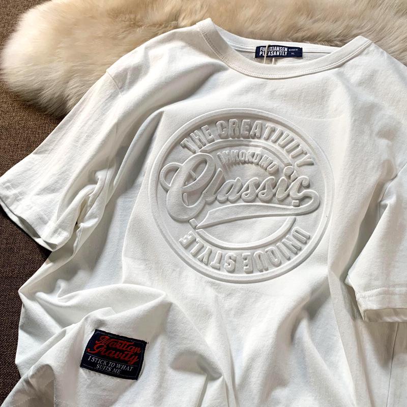 Men's 3D Printed Oversized American Style T-Shirt with Concave and Convex Design