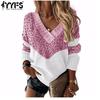 Women's Fashion Casual Fall Winter Leopard Print Long Sleeve V-Neck Sweaters