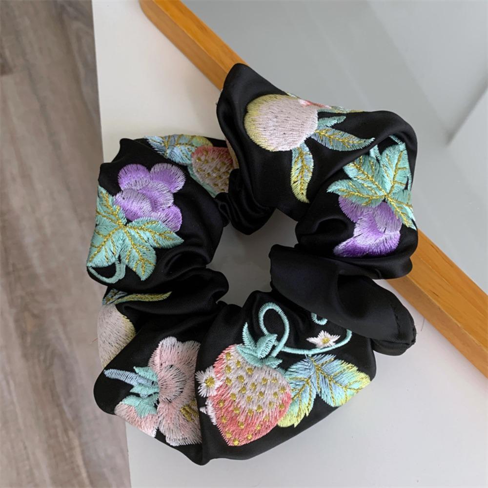 Широкие повязки на голову с атласной текстурой, вышитые клубнично-виноградные эластичные шнурки для волос для женщин и девочек