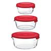 Glass Storage Dishwasher Made In Set of 3 Heat-Resistant Containers, Round, S/M/L Sizes, Red, Safe, Japan, MST-3018-R,