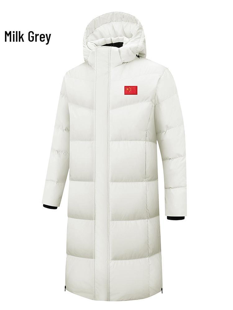 Китайская команда Зимняя пуховая куртка Унисекс Длинное пальто для экзамена по искусству и тренировок спортсменов