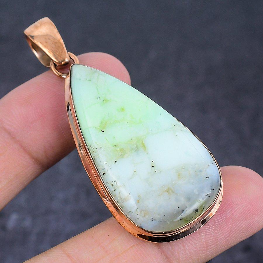 Chrysoprase Gemstone Copper Jewelry Pendant 2.36"