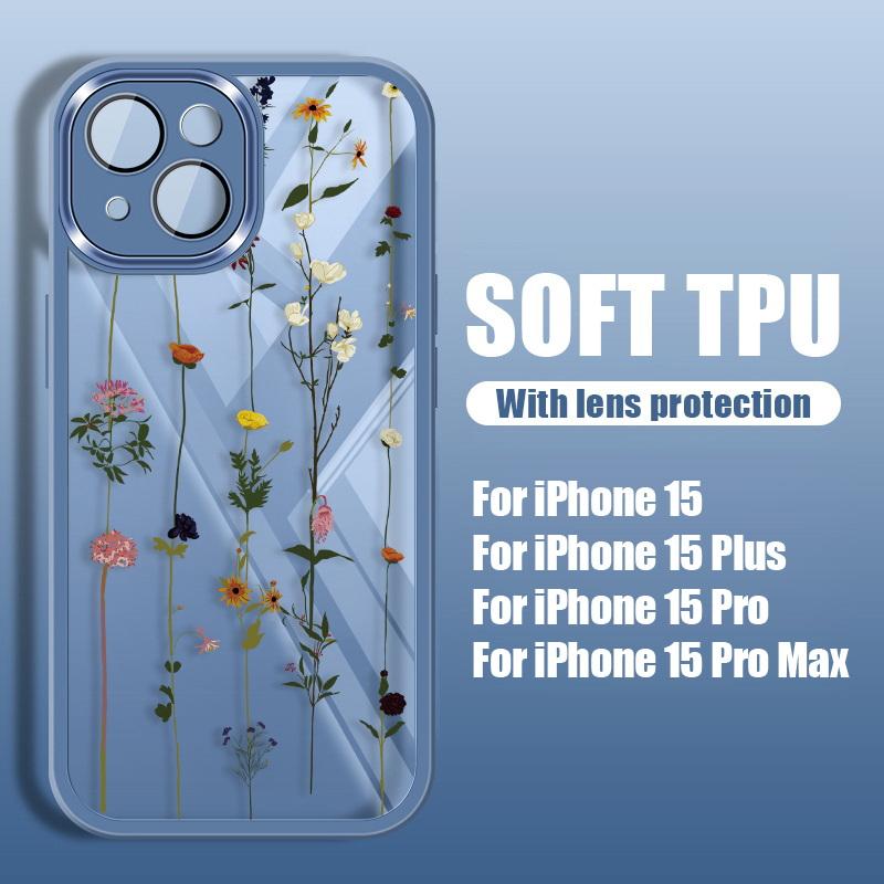 Силиконовый чехол для телефона с цветочным узором для iPhone 16 Pro 15 Pro Max 14 13 12 11, защитный противоударный прозрачный мягкий чехол из ТПУ