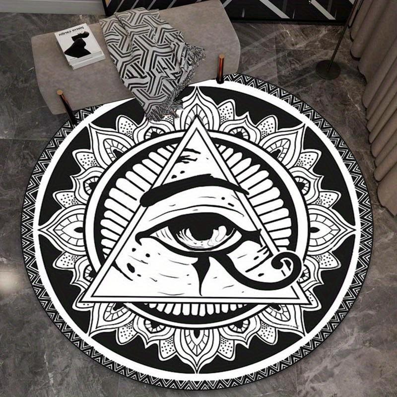 1pc Mandala Evil Eye Printed Round Carpet: 3D Design, Non-Slip, 100% Polyester, Suitable for Living Room, Bedroom, and Office