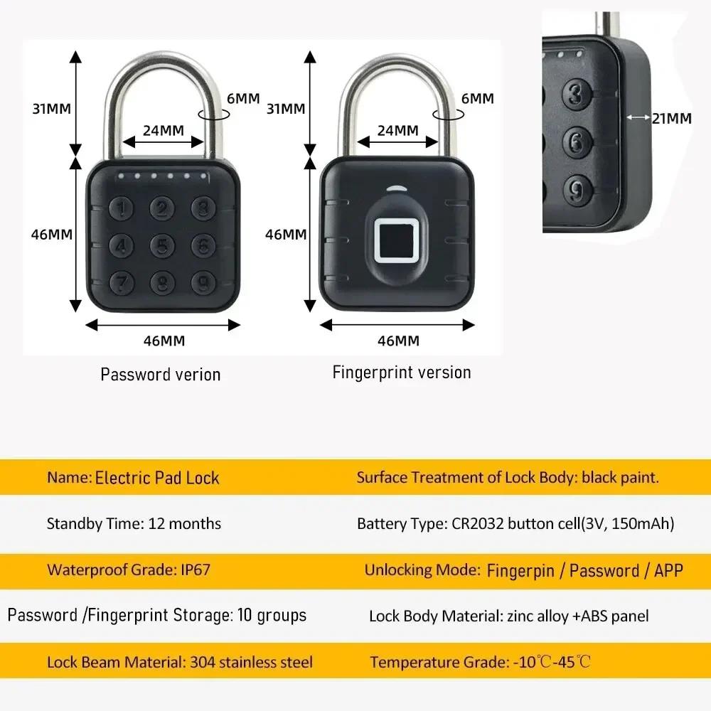 Электронный замок Tuya Bluetooth Fingerprint Padlock Цифровой замок для багажа APP Временный пароль Удаленно IP67 Декомпрессионные игрушки