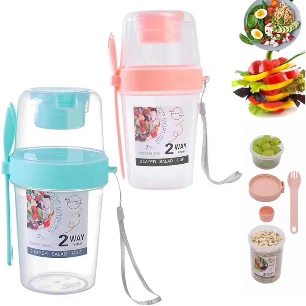Carry Breakfast Cup Salad Cups Portable Yogurt Cereal Oatmeal Snacks Parfait Containers Salad Dressing Holders with Lid Forks