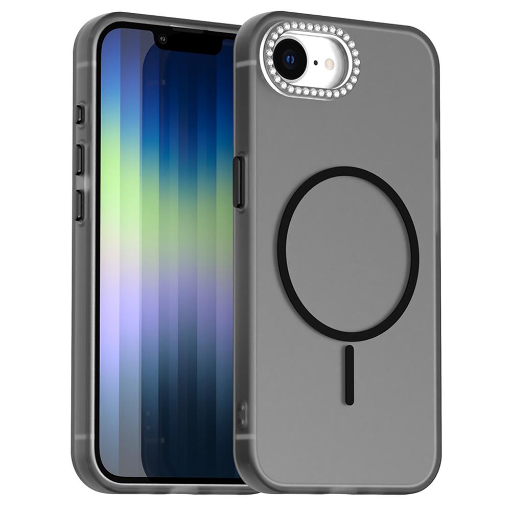For iPhone 16e Case Compatible with MagSafe TPU+PC+PET Phone Cover Rhinestone Decor Lens Frame