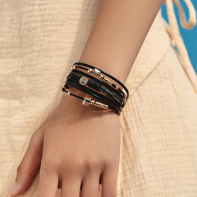 Кожаный браслет с бусинами для женщин, массивная цепочка, многослойный обруч, широкие браслеты, украшения для вечеринок, аксессуары