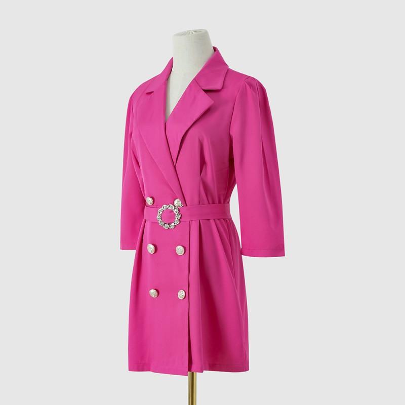 Womens 3/4 Sleeve Blazer Dress Solid Color V Neck Mid Waist Mini