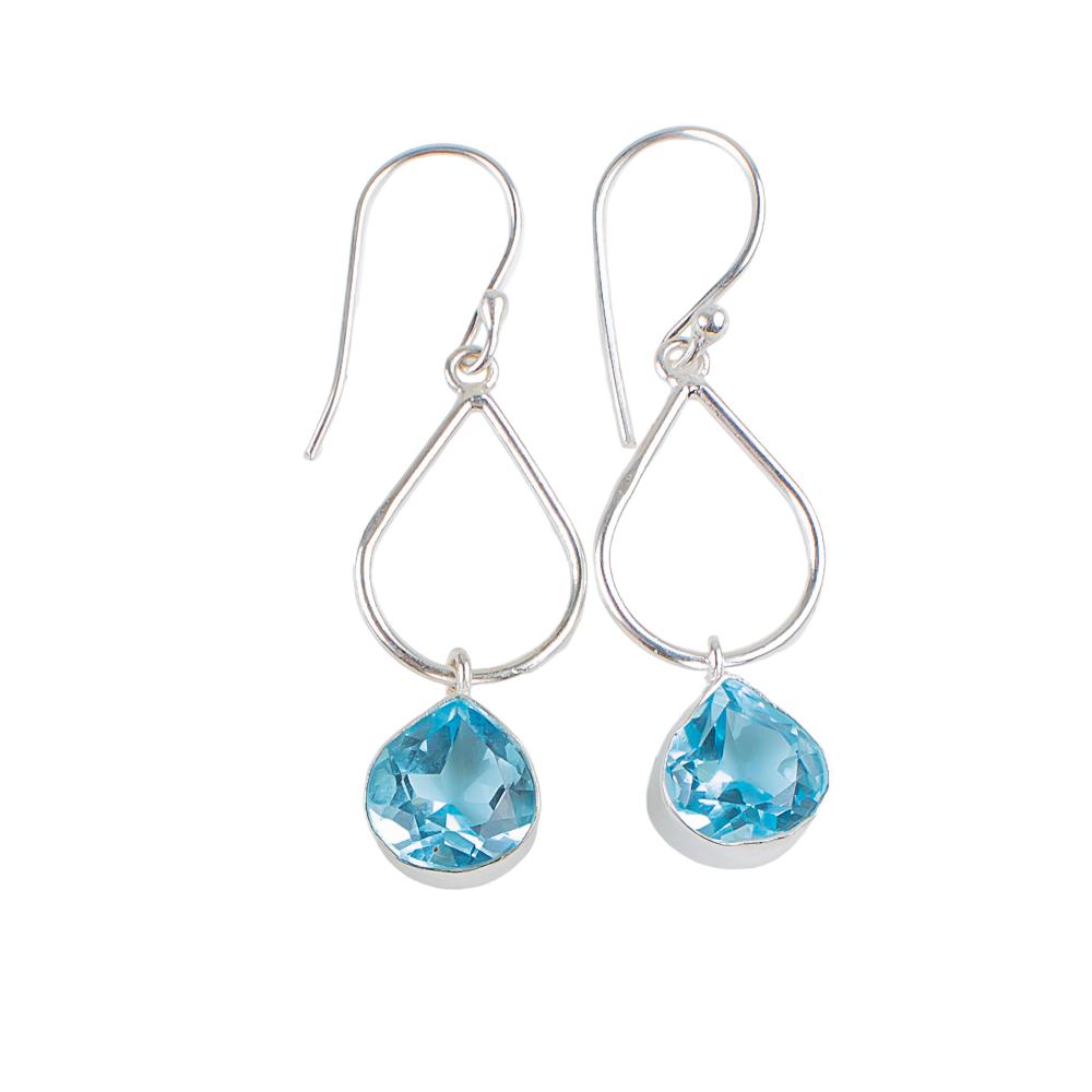 Sky Blue Topaz Gemstone 925 Sterling Silver Jewelry Handcrafted Earrings 1.90" EE-19-3