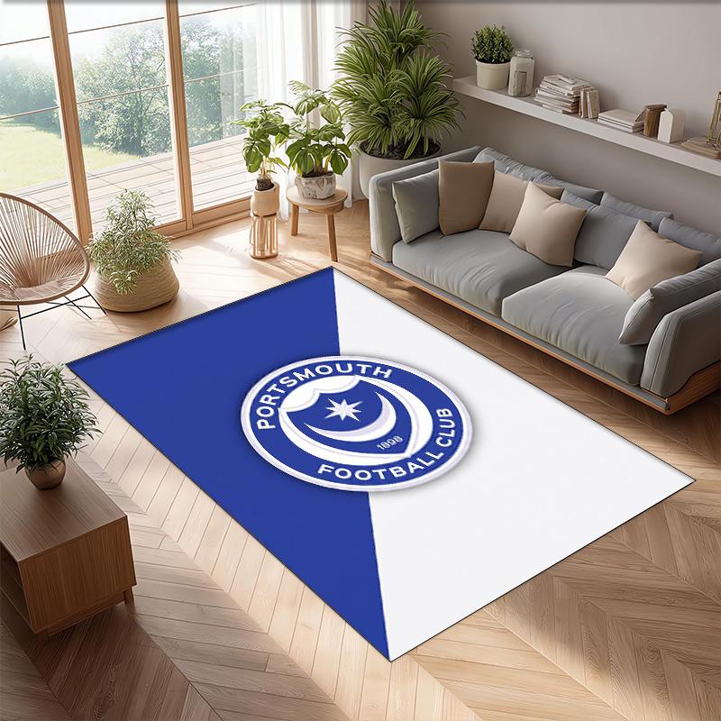 Коврик для пола Portsmouth FC с футбольным узором, мягкий, нескользящий, для помещений, спортивный декоративный коврик для спальни