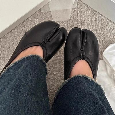 Версия из коровьей кожи~ ретро плиссированные балетки с раздвоенным носком женские туфли-копытца универсальные плоские туфли Мэри Джейн на одном ремешке