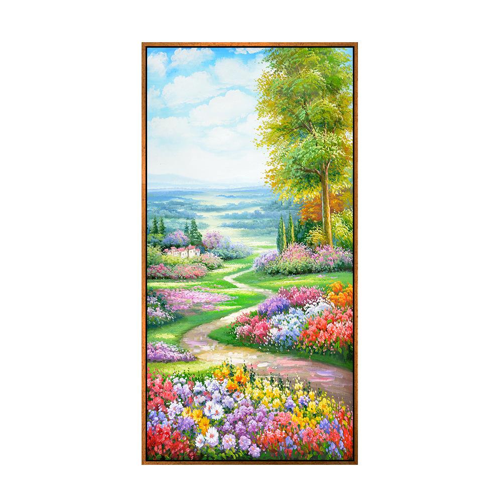 Abstract Forest Flower Canvas Painting Wall Art Deer Golden Road Posters and Prints for Porch Decoration Living Room Home Decor