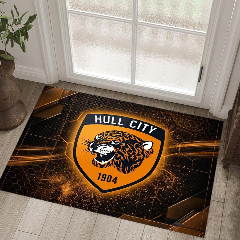 Hull City Football Design Crystal Velvet Carpet Cozy Non?Slip Printed Rug For Bedroom Living Room Entrance