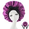 Silk Satin Sleep Cap with Ribbon Bow for Women - Elastic Wide Brim Bath Headscarf Hat for Hair Care