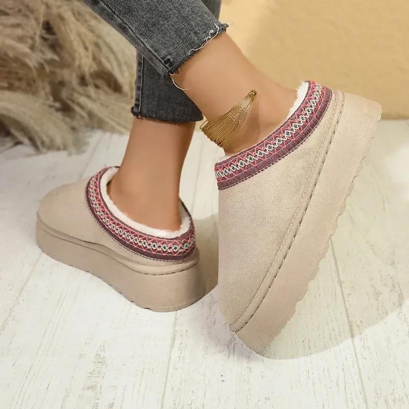 Зимняя хлопковая обувь 2024 года, продажа новых удобных женских домашних тапочек Botas Mujer на толстой подошве, однотонных, плюшевых, теплых