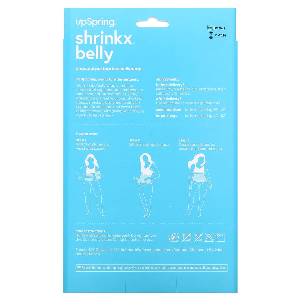 UpSpring Shrinkx Belly, послеродовой бандаж для живота с бамбуковым угольным волокном, размер L/XL, черный