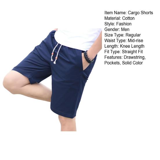 Мужские повседневные шорты-карго с эластичной завязкой на талии и карманами, повседневные шорты, однотонные прямые шорты до колена, уличная одежда