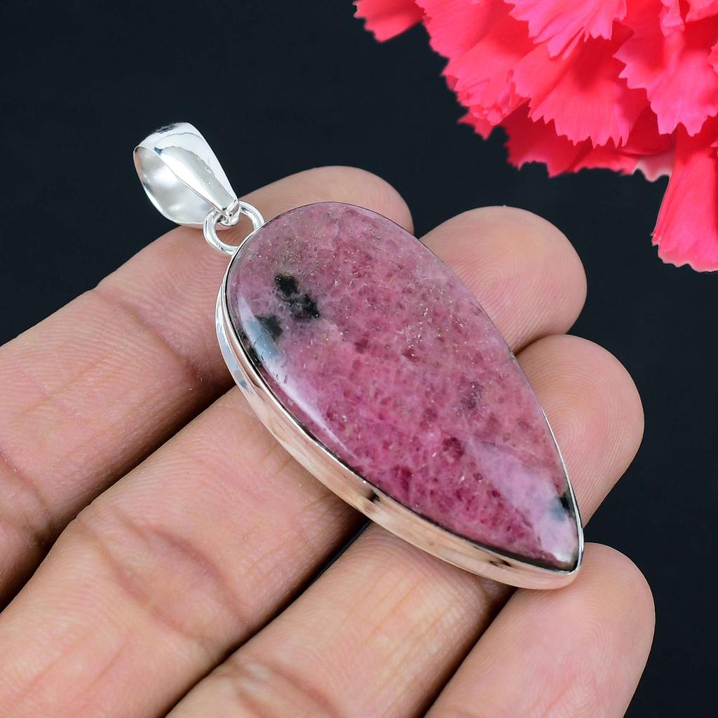 Подвеска из драгоценного камня родонита, твердая подвеска из стерлингового серебра 925 пробы, ювелирный подарок для унисекс