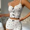 Women' Summer Cute Crop Top and Shorts with Ribbed Slim Fit Printed Suspender Ladie' S Home Casual Pajama Set