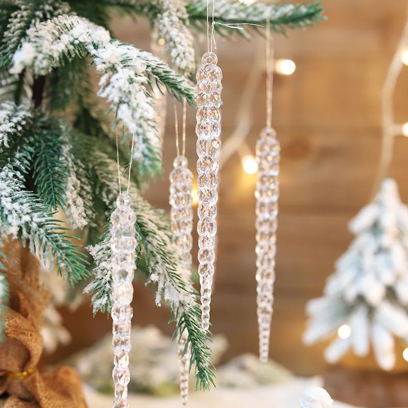 Прозрачная Рождественская сосулька и снежинка, подвеска для украшения елки