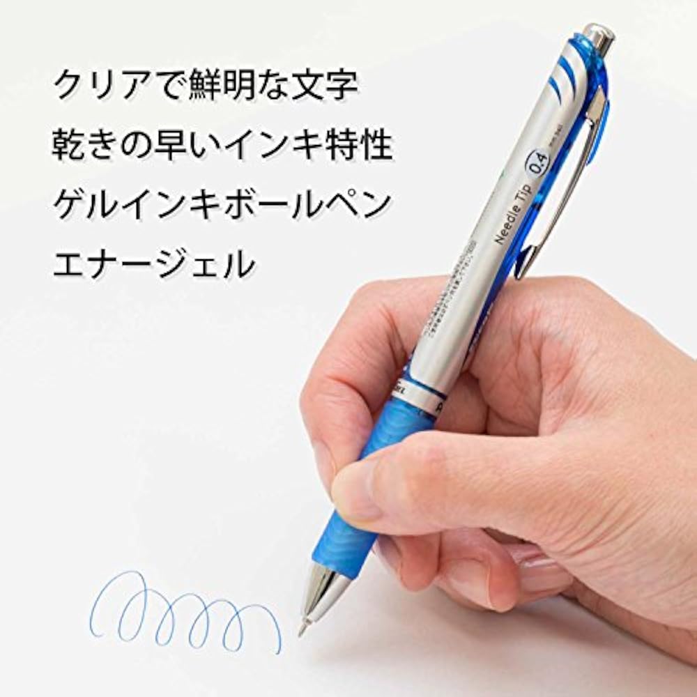 Pentel Ballpoint Pen Gel Ink Gel Knock Type 0.4mm Silver Shaft BLN74-C Blue 10pcs